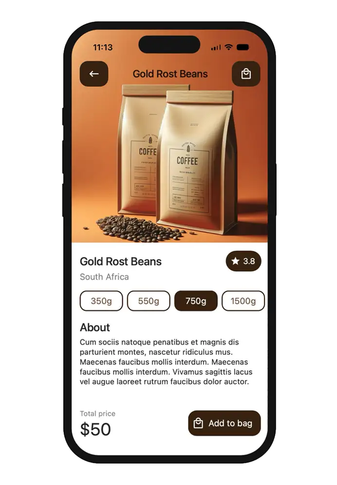 Coffee app template detail view